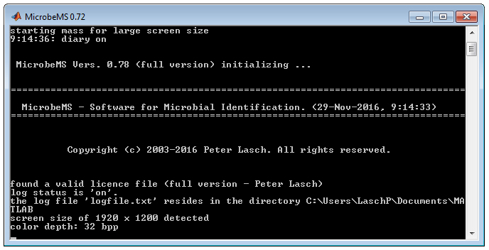 The command line window of MicrobeMS